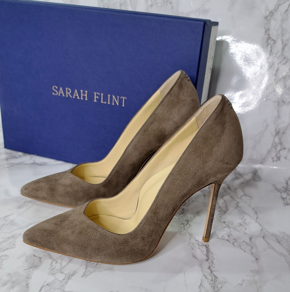 Sarah Flint Taupe Suede Perfect Pump 100 Stiletto Heels Size IT 38- US 8
